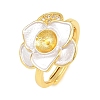 Flower Brass Micro Pave Cubic Zirconia & Enamel Cuff Ring Settings KK-CBAC351-06G-03-2