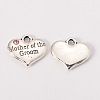 Wedding Theme Antique Silver Tone Tibetan Style Alloy Heart with Mother of the Groom Rhinestone Charms X-TIBEP-N005-17C-1