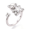 Bear Brass Micro Pave Clear Cubic Zirconia Cuff Ring Settings KK-T076-32P-1