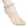 201 Stainless Steel Moon Star & Natural Dyed Malaysia Jade Round Charm Brass Bar Link Chain Anklets AJEW-AN00732-02-3