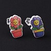 Acrylic Cute Plants Stud Earrings with Plastic Pins EJEW-F293-01A-3