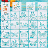 2Sets Square with Floral & Butterfly Pattern PET Drawing Stencil DIY-CW0001-12-2