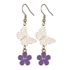 Alloy Enamel Flower & Brass Butterfly Dangle Earrings EJEW-JE05404-2