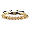 8mm Brass Micro Pave Clear & Black Cubic Zirconia Round Ball & Polygon Braided Bead Adjustable Bracelets for Women Men ZV7034-3-1