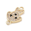 Brass Pave Clear & Black Cubic Zirconia Pet Puppy Connector Charms KK-Z061-01G-02-2