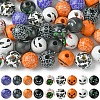 45Pcs 9 Colors Printed Round Wood European Beads WOOD-FS0001-21-1