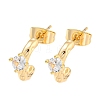 Brass Micro Pave Clear Cubic Zirconia Stud Earrings EJEW-U009-02G-1