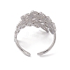 Non-Tarnish 304 Stainless Steel Hollow Out Leaf Open Cuff Ring for Women RJEW-C045-16P-3