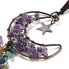 Wire Wrapped Brass Moon & Natural Amethyst Pendant Decoration HJEW-C006-02D-3
