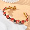 Ladybug Brass Enamel Cuff Bangles for Women BJEW-A171-01G-2