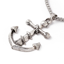 Zinc Alloy Anchor Pendant Necklace with 304 Stainless Steel Chains NJEW-C007-12AS