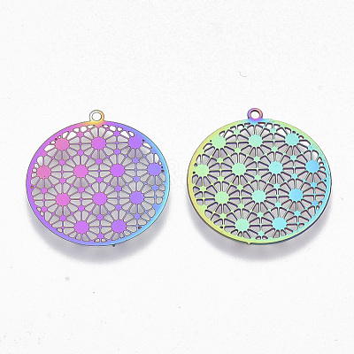 Ion Plating(IP) 201 Stainless Steel Filigree Pendants STAS-R102-09-1