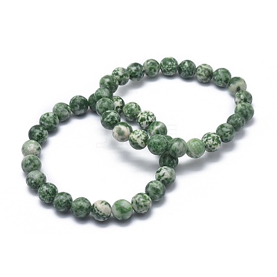 Natural Green Spot Jasper Bead Stretch Bracelets BJEW-K212-B-017-1