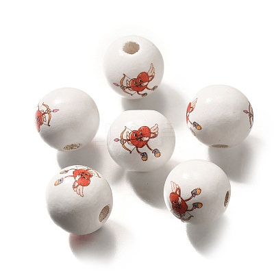 Valentine's Day Element Printed Wood Beads WOOD-R002-01-04-1