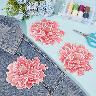 4Pcs Peony Polyester Embroidery Sew On Patches PATC-CY0001-72A-1