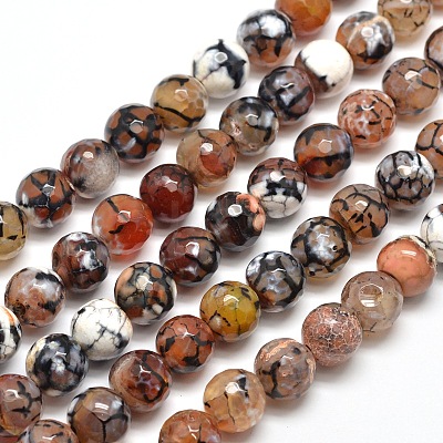 Dyed Natural Agate Faceted Round Beads Strands G-E268-33-1