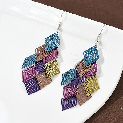 430 Stainless Steel Rhombus Dangle Earrings EJEW-A137-01P-03-1