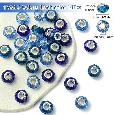 30Pcs 3 Colors Handmade Glass European Beads GLAA-YW0004-21D-1