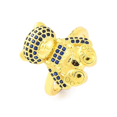 Bear Brass Micro Pave Cubic Zirconia Open Cuff Ring for Women RJEW-U003-23-1