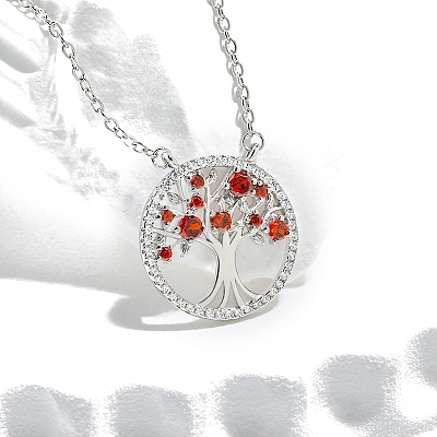 Boho Brass Cubic Zirconia Tree of Life Pendant Cable Chain Necklaces for Women PW-WG4EE67-03-1