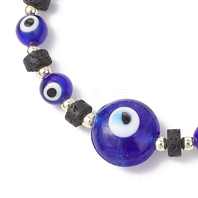 Natural Lava Rock & Handmade Lampwork Beads Stretch Bracelets BJEW-JB11984-01-1