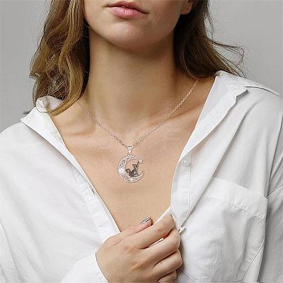 Black Cat Moonstone Brass Necklace Black Cat on the Moon Pendant Necklaces JN1112A-1