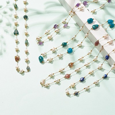 Natural Gemstone & Pearl Beaded Necklace NJEW-JN03894-1