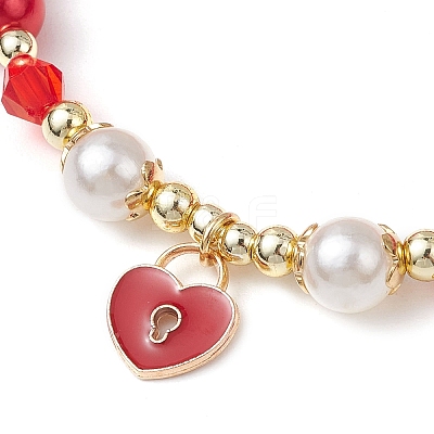 2Pcs Valentine's Day Theme Acrylic Pearl Round Beaded Stretch Bracelets BJEW-JB11422-1