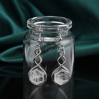 Hexagon Natural Quartz Crystal Dangle Earrings EJEW-K298-01P-02-1