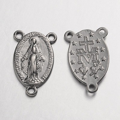 Holy Oval Carved Virgin Mary Tibetan Style Alloy Chandelier Component Links X-TIBEP-LF0961YKG-B-FF-1