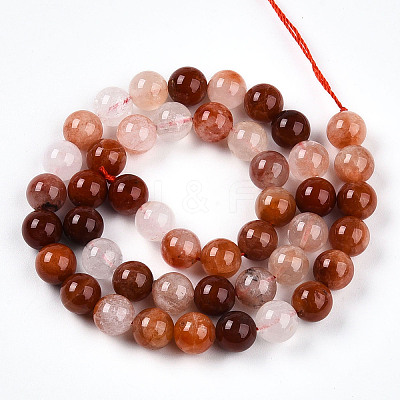 Natural Red Hematoid Quartz Beads Strands G-T140-8mm-01-1