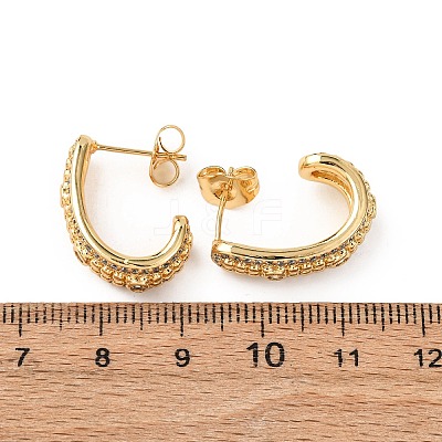 Brass Micro Pave Clear Cubic Zirconia J-Shaped Stud Earrings EJEW-B153-18G-1