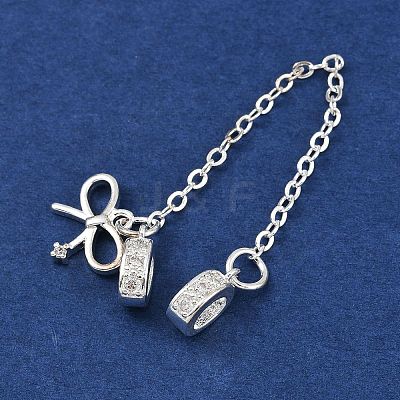 Brass Pave Clear Cubic Zirconia European Safety Chains with Charms KK-L236-15B-S-1