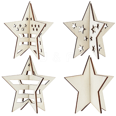 4 Styles Christmas Theme Unfinished Wood Solid Display Decorations DJEW-WH20002-21B-1