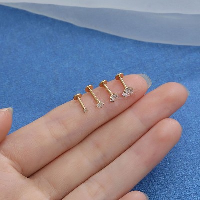 316 Surgical Stainless Steel Clear Cubic Zirconia Threadless Labret Stud WG700A9-02-1