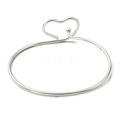Non-Tarnish 201 Stainless Steel Wire Wrap Heart Bangle BJEW-E079-03P-1