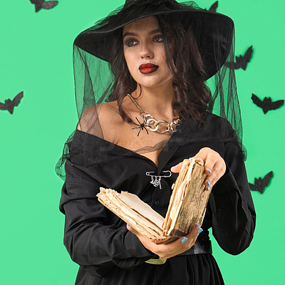 12Pcs Witch Hat and Broom Charm Pendant Brooches JEWB-FH00018-1