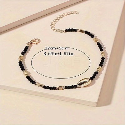 Bohemian Glass Seed Bead & Natural Cowrie Shell Beaded Anklets FS-WG8F2C0-01-1