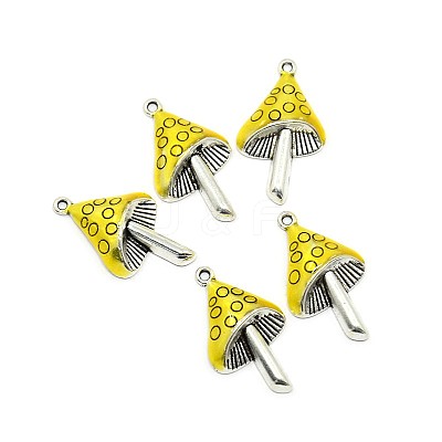 Mushroom Antique Silver Tone Alloy Enamel Pendants X-ENAM-N039-07A-1