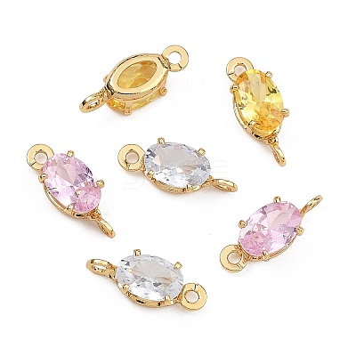 SHEGRACE Brass Pave Cubic Zirconia Oval Connector Charms XGRQ2O464-437G-1