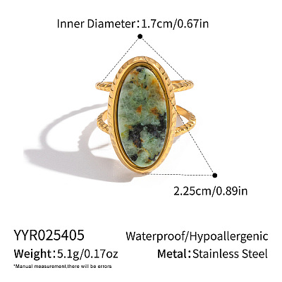 304 Stainless Steel with Natural Gemstone Cuff Open Rings for Women LS-FS3382-1