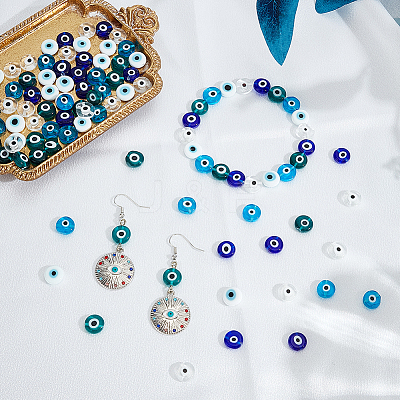 100Pcs 5 Colors Handmade Evil Eye Lampwork Beads LAMP-SP0001-04B-1