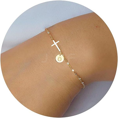 Brass Flat Round with Letter Pattern Charm Bracelets FS-WG462DF-15-1