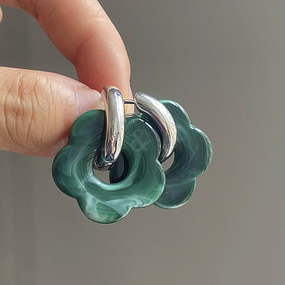 Flower Stainless Steel Acrylic Hoop Earrings FS-WGEB331-16-1