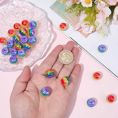 40Pcs Pride UV Plating Rainbow Iridescent Acrylic European Beads MACR-SC0002-66-1