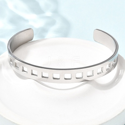 304 Stainless Steel Cutout Cuff Bangles for Women BJEW-H644-11P-1