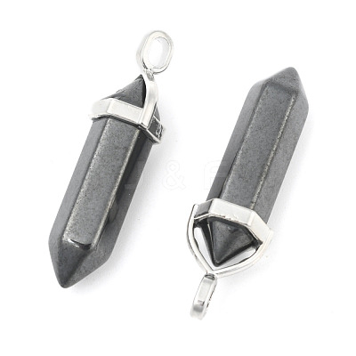 Natural Black Stone Double Terminated Pointed Pendants G-F295-04M-1