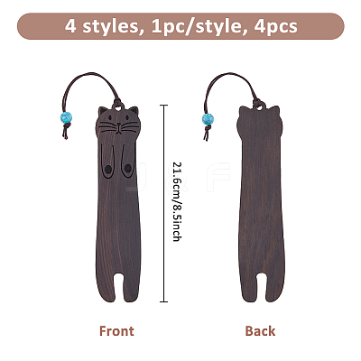 4Pcs 4 Styles Wood Bookmarks AJEW-FH0004-72-1