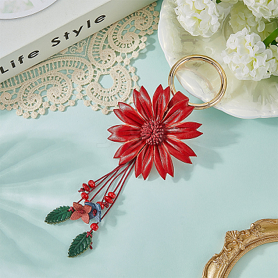 Leather and Alloy Keychain HJEW-WH20022-04B-03-1