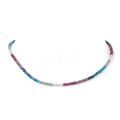 3MM Faceted Round Natural Apatite & Amethyst & Ruby & Kyanite & Natural Pearl Beaded Necklaces for Women NJEW-JN06277-1